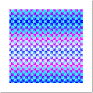 Pink and Blue Holographic Checkered Pattern Posters and Art